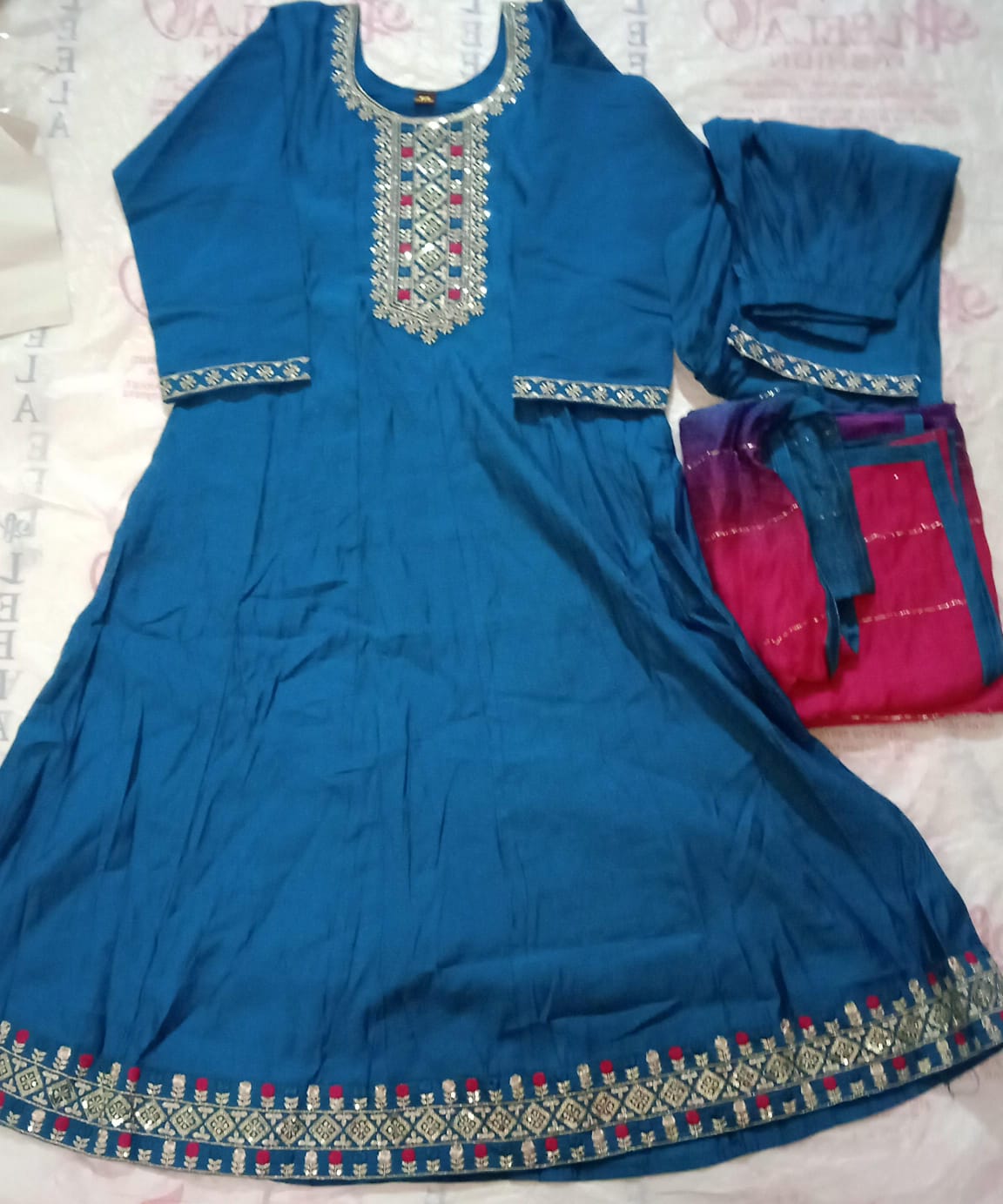 Traditional Blue Embroidered Dress Set