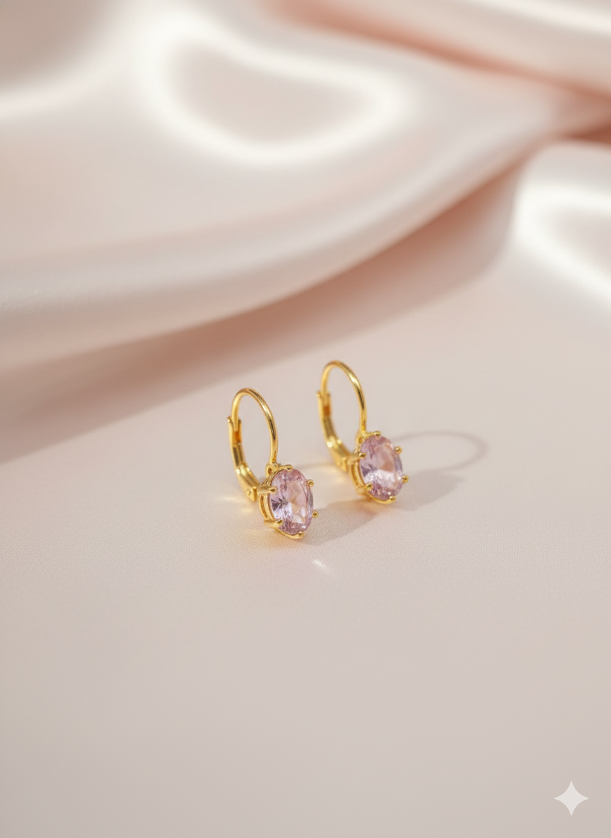 Gold Hoop Earrings with Pink Gemstones