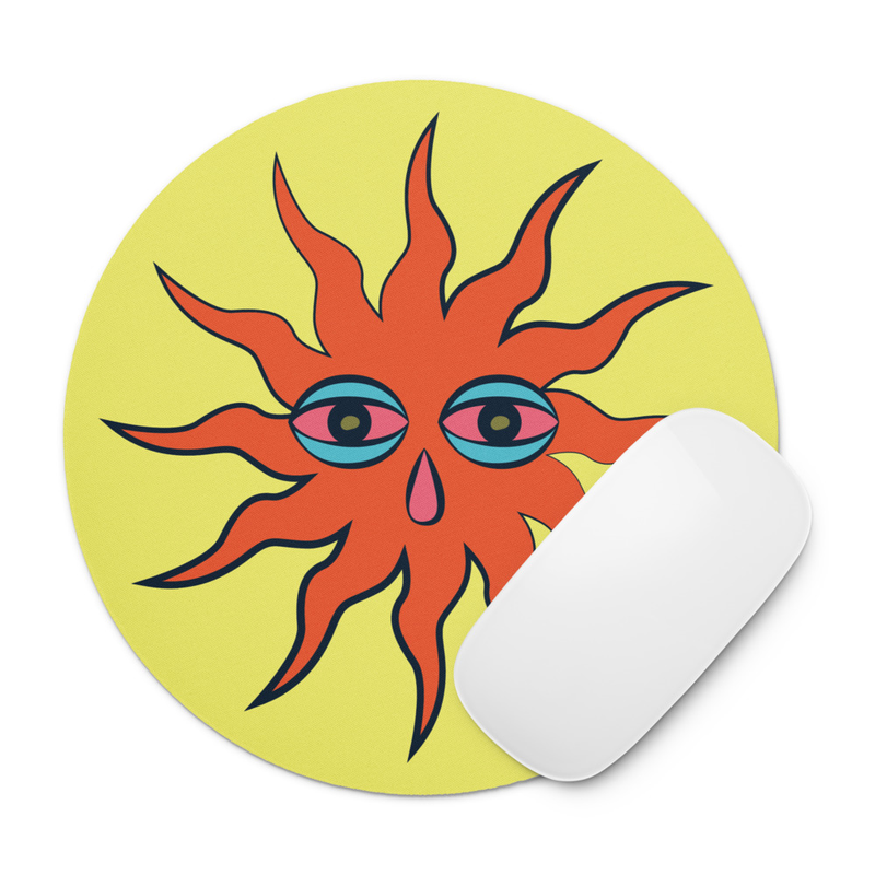 Orange Sun Round mouse pad
