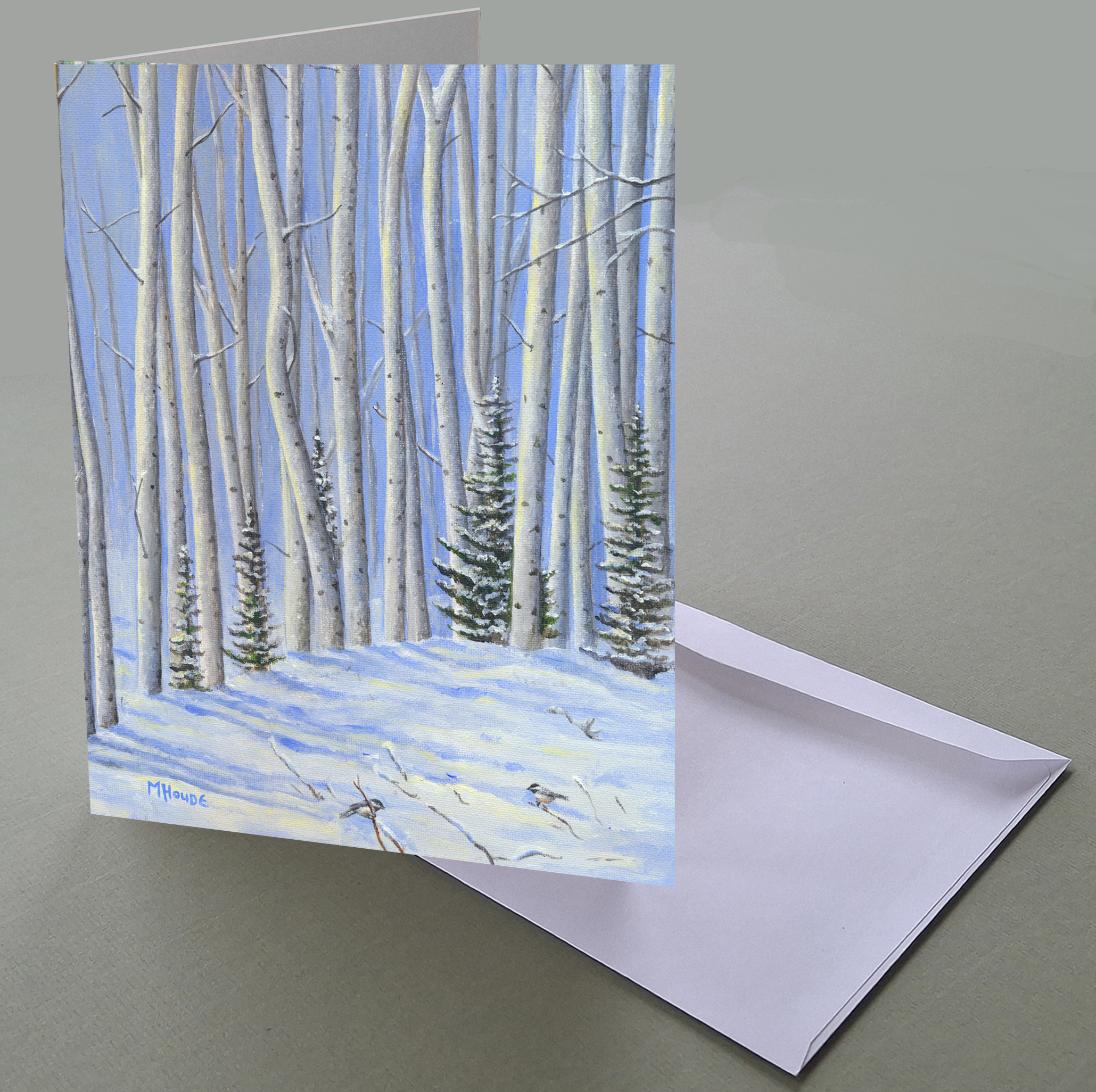 "Conifers in Birch - Winter" - Art Card