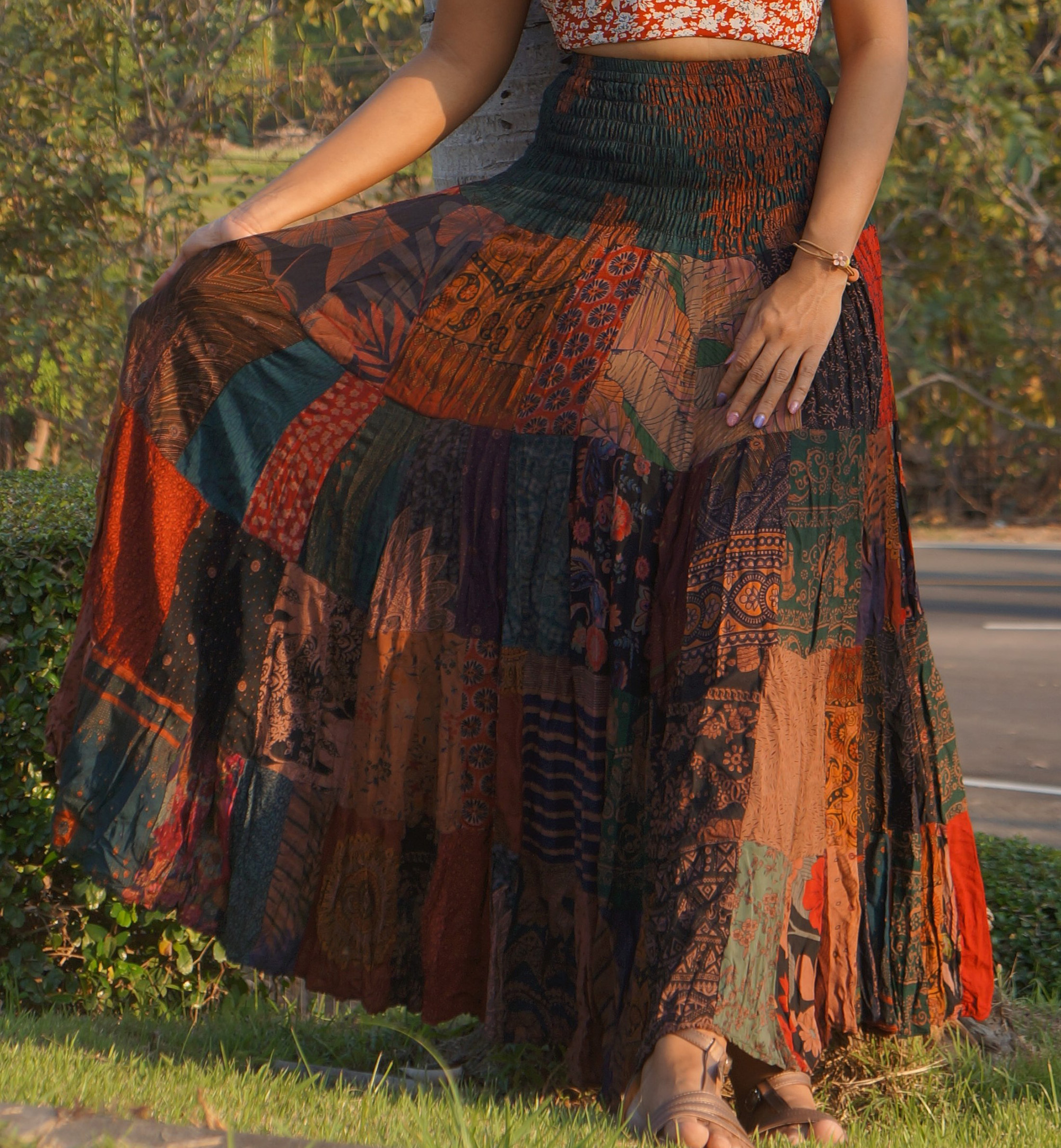 Smocked Patchwork Skirt