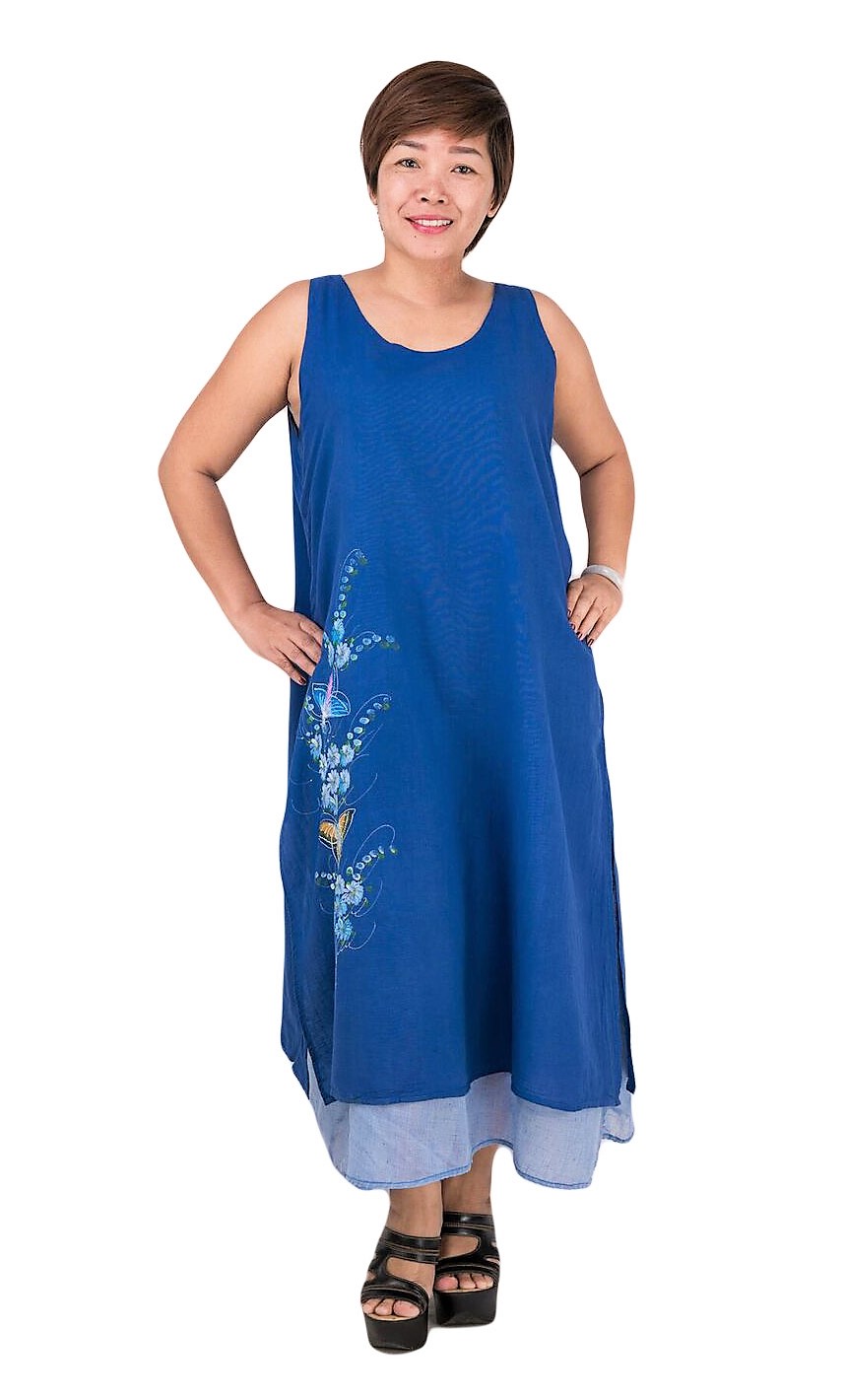 Long Blue Cotton Dress