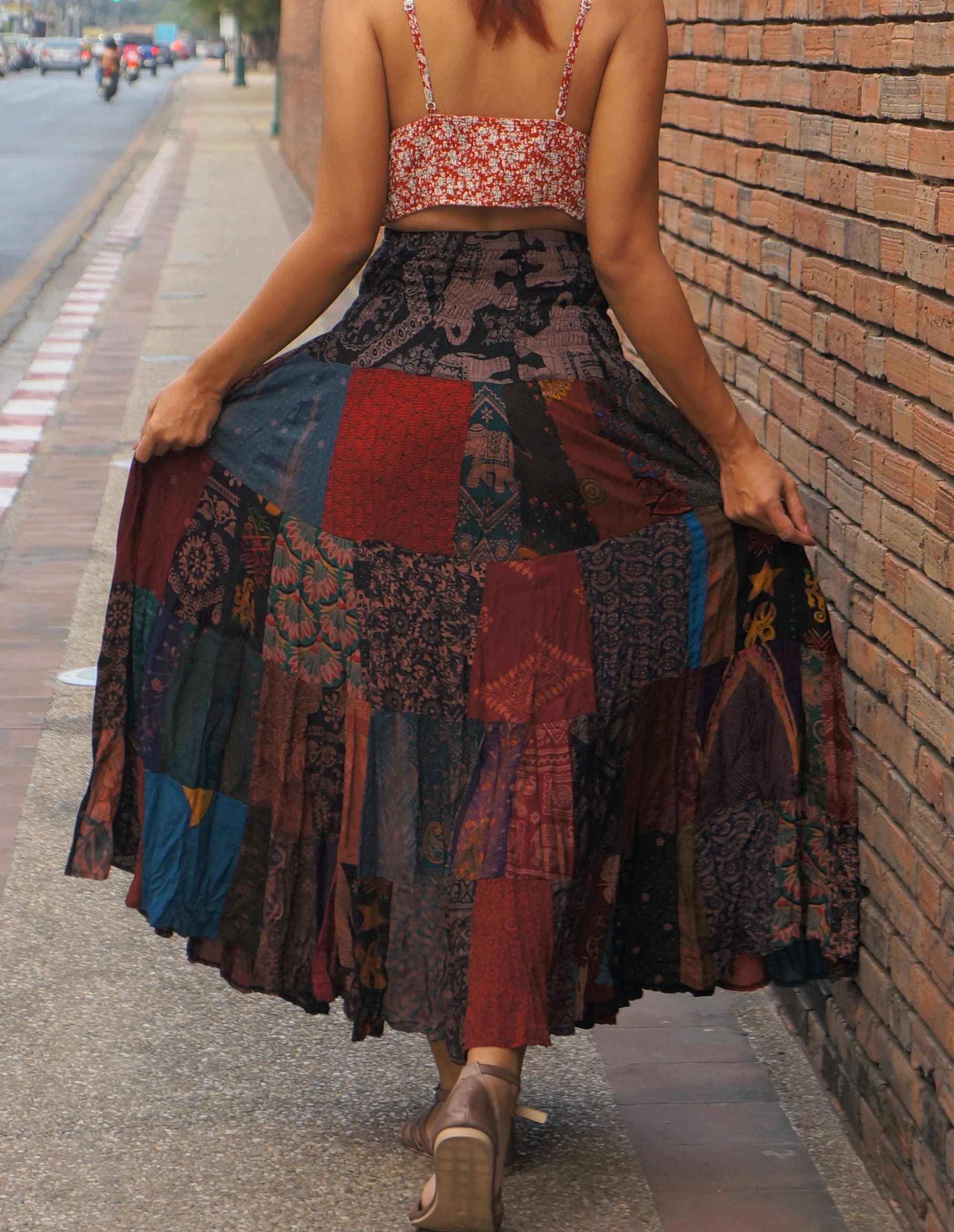 Smocked Patchwork Skirt