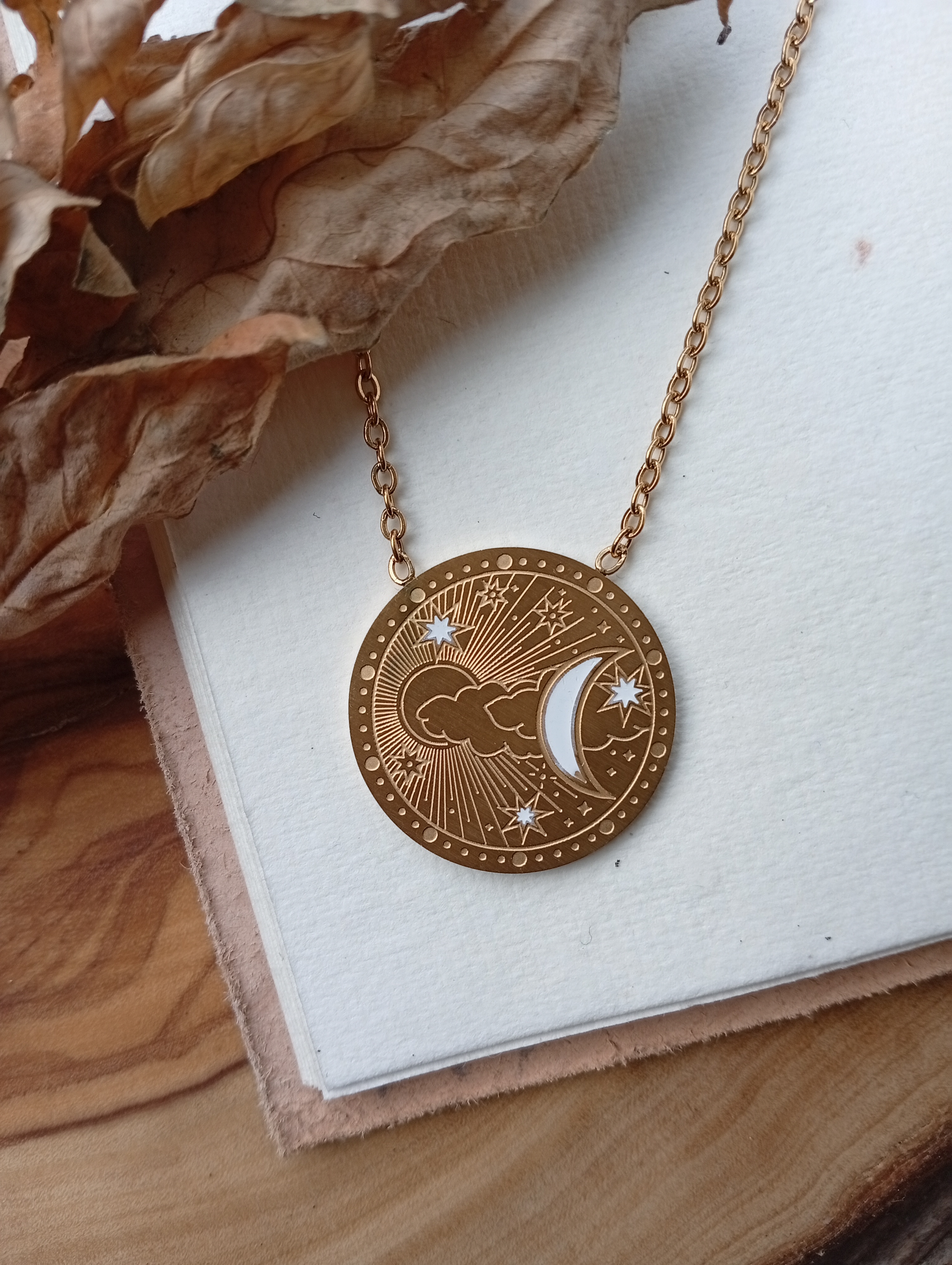 Vergoldete Edelstahlhalskette "Himmelsscheibe"