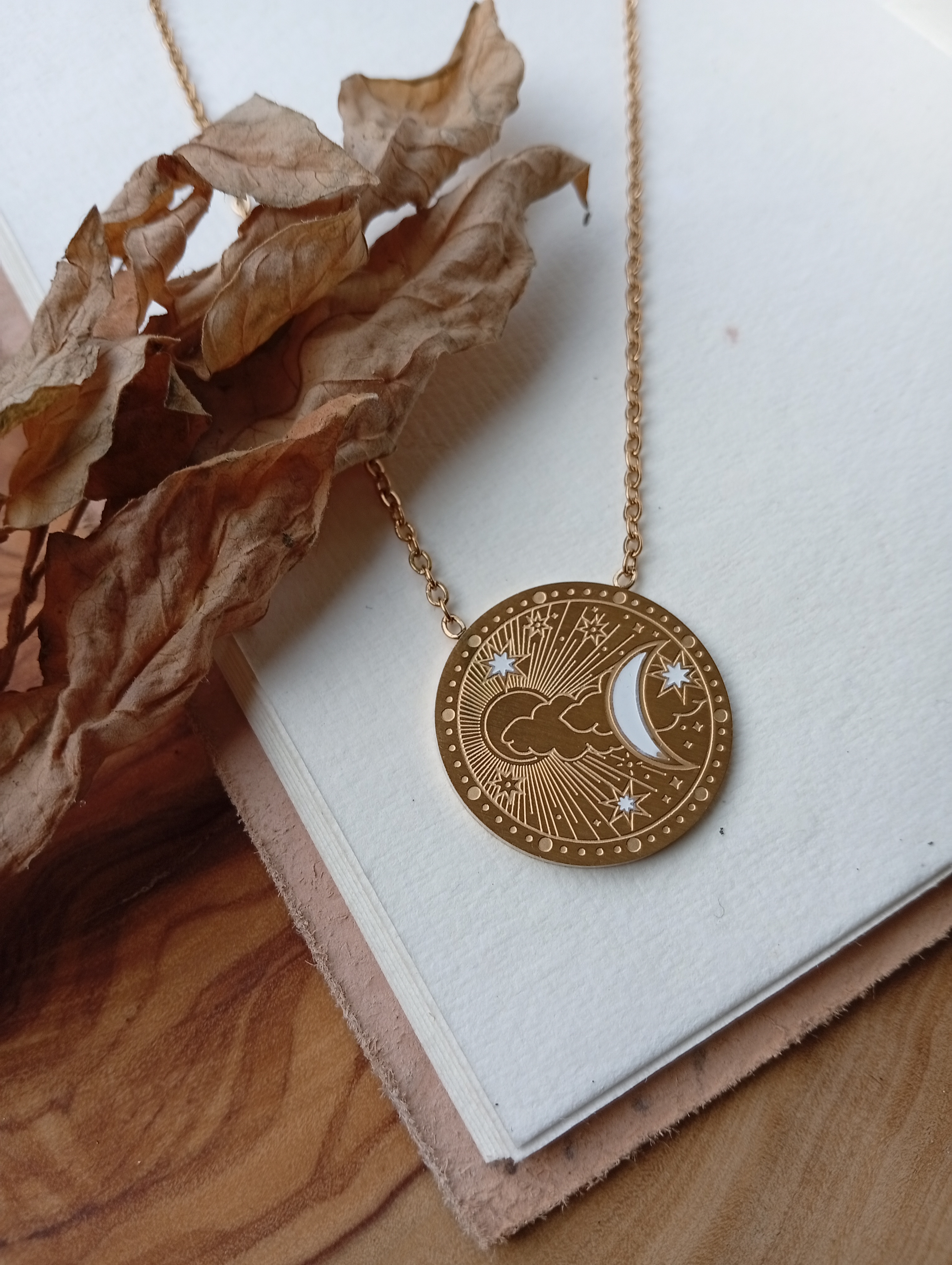 Vergoldete Edelstahlhalskette "Himmelsscheibe"