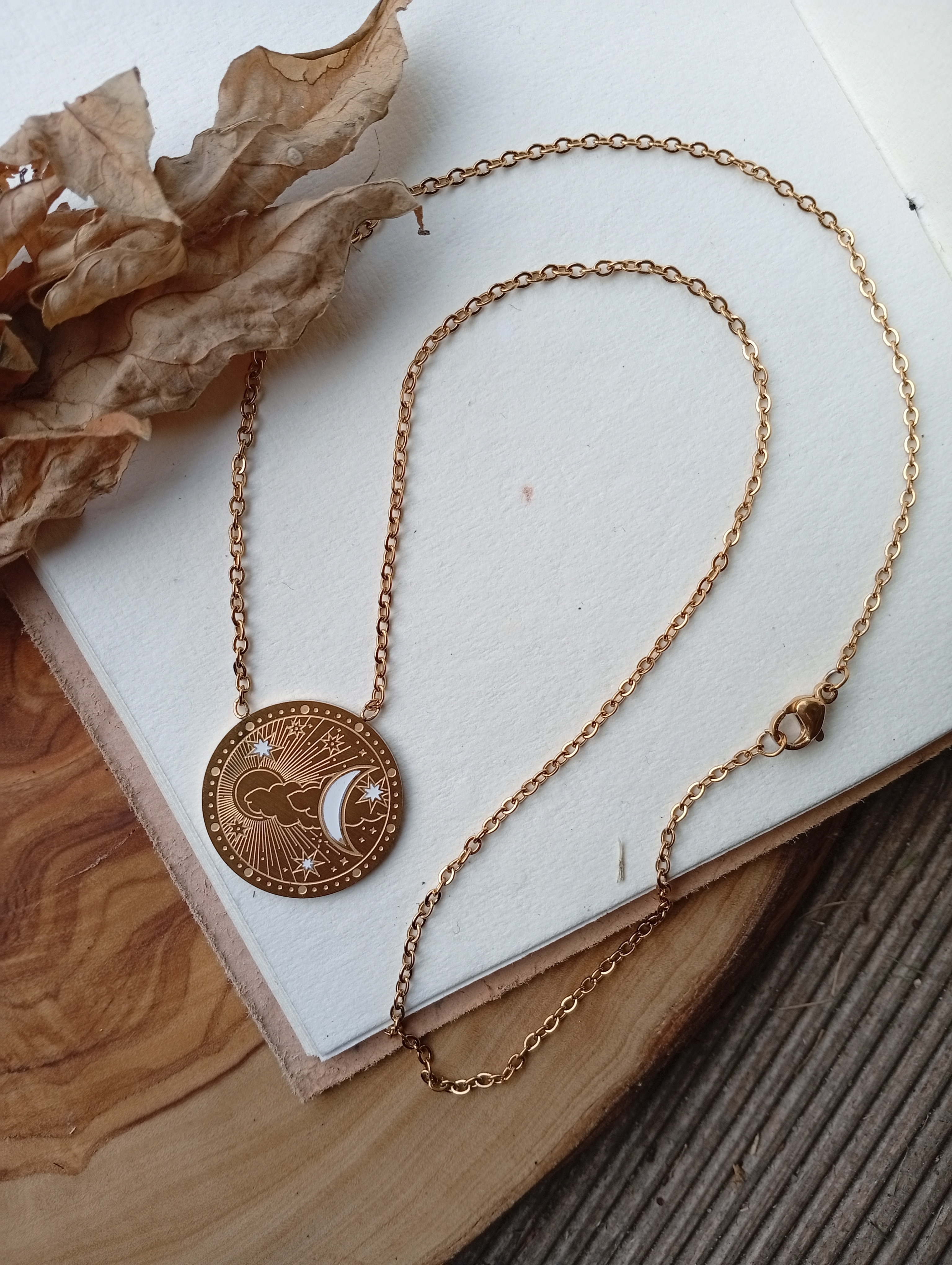 Vergoldete Edelstahlhalskette "Himmelsscheibe"