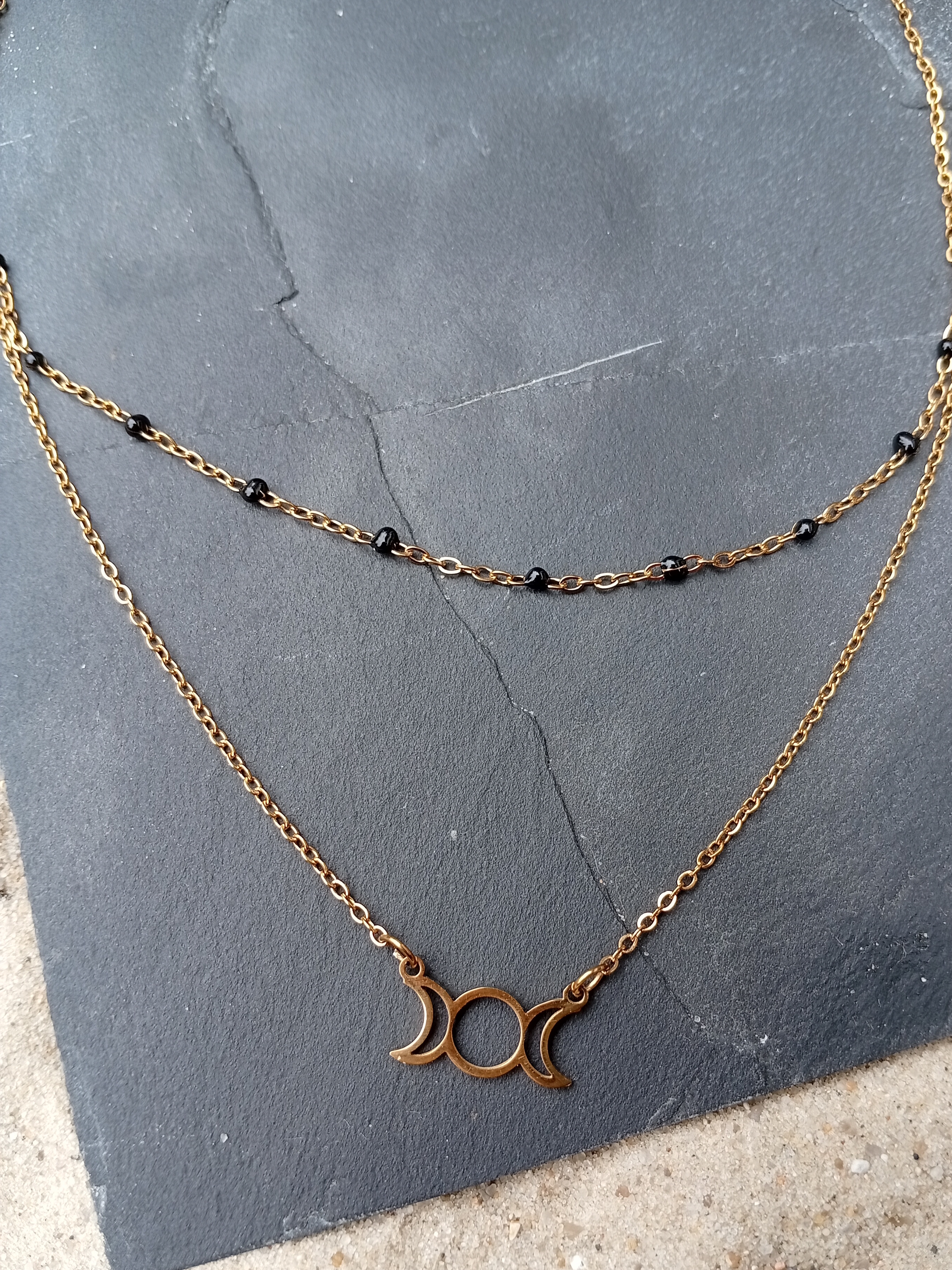 Edelstahlhalskette "Dreifachmond"