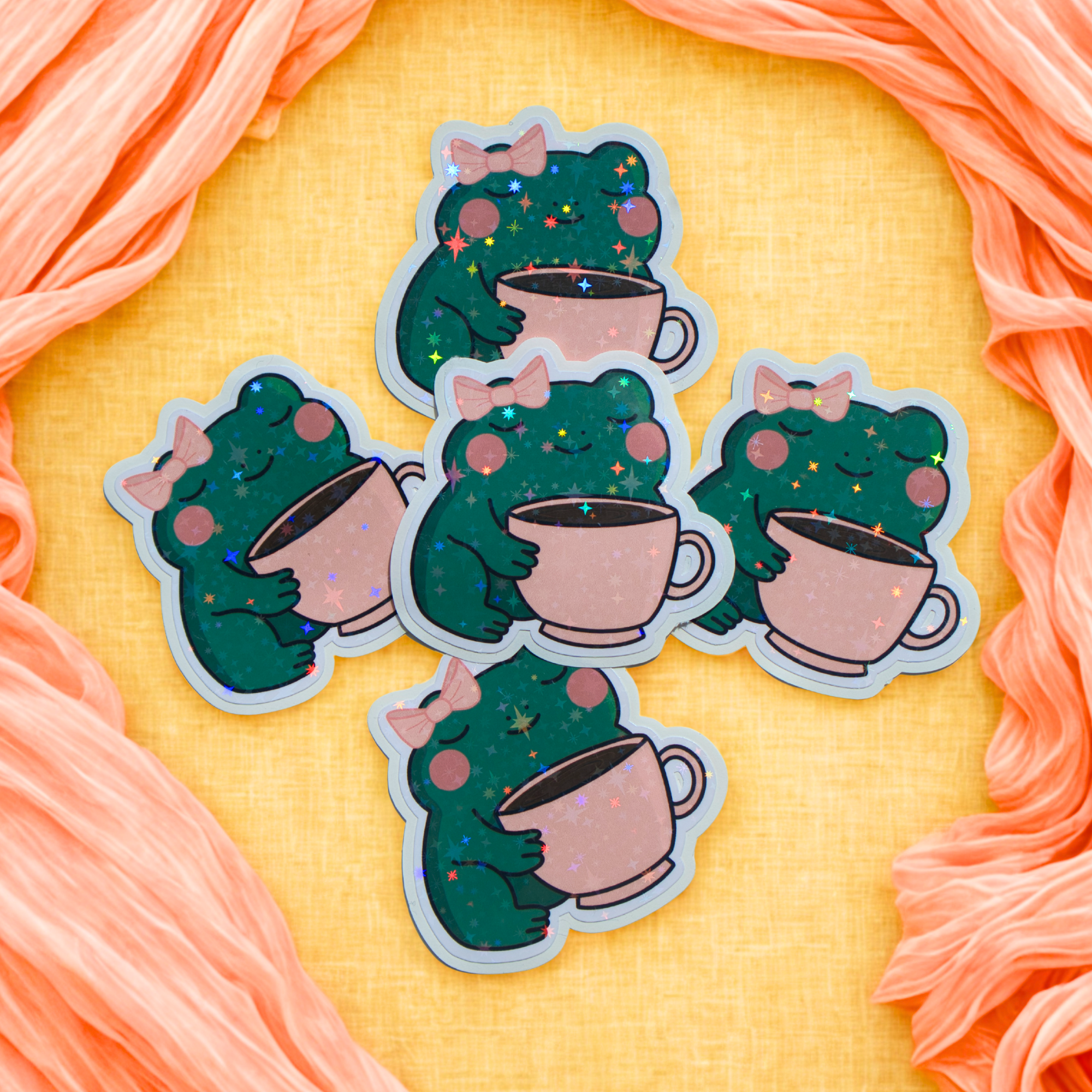 Cute Kawaii Frog Sticker with Pink Bow