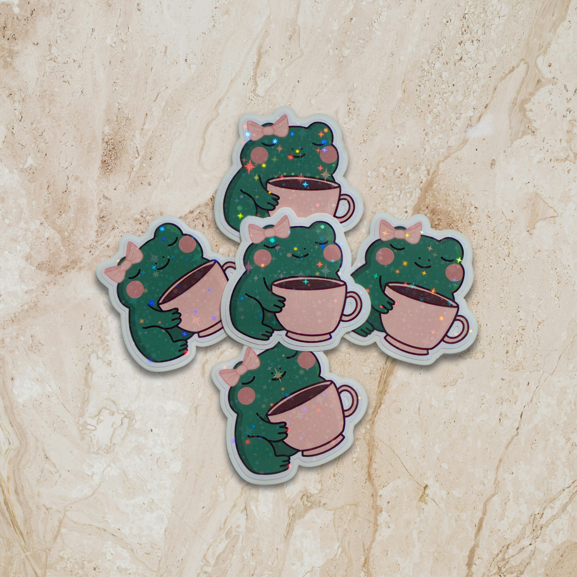 Cute Kawaii Frog Sticker with Pink Bow