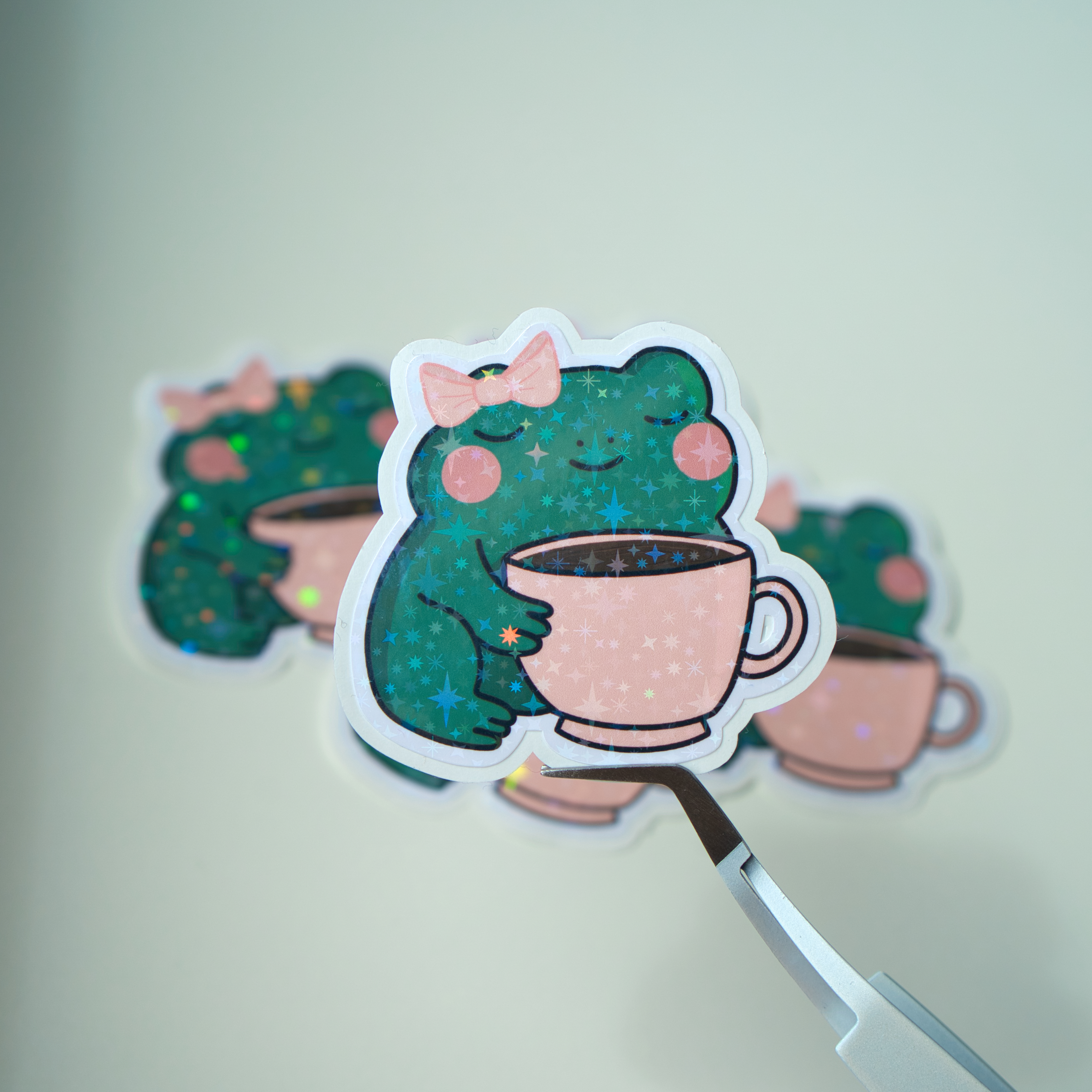 Cute Kawaii Frog Sticker with Pink Bow