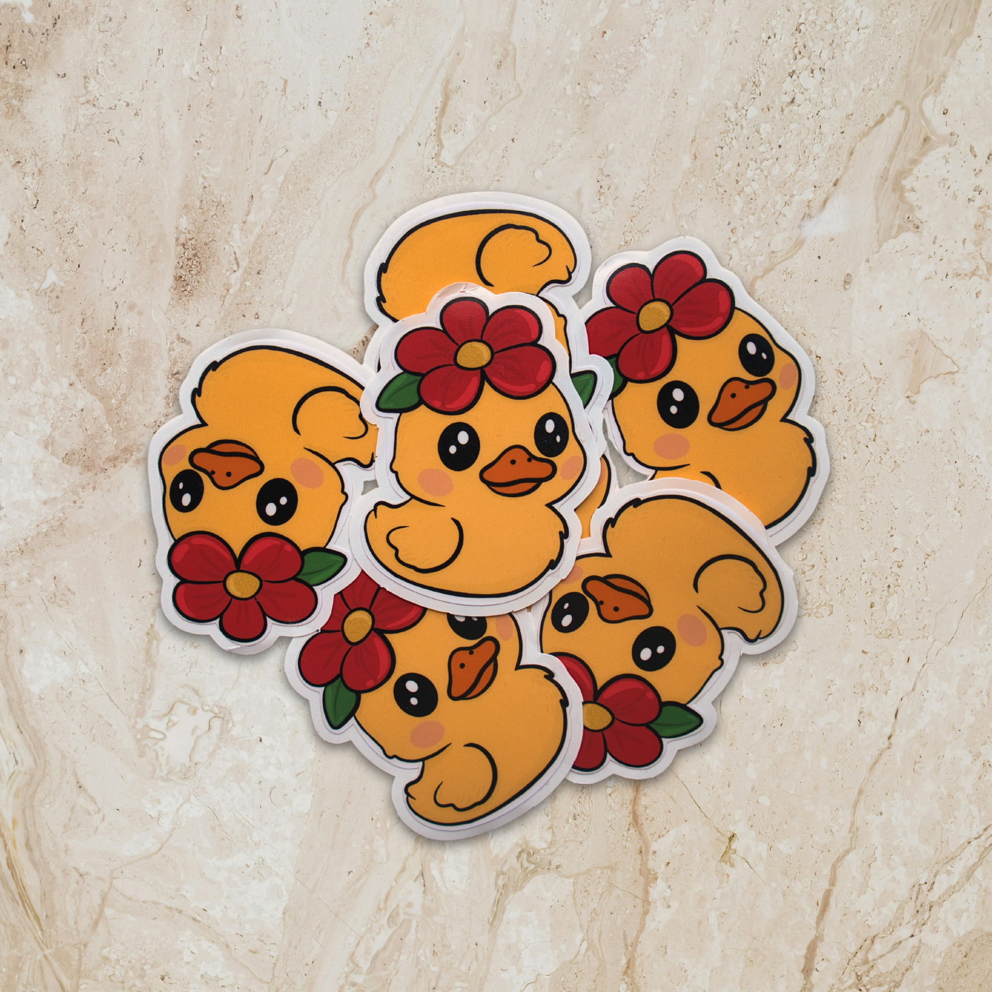 Cute Duck Sticker with Flower 