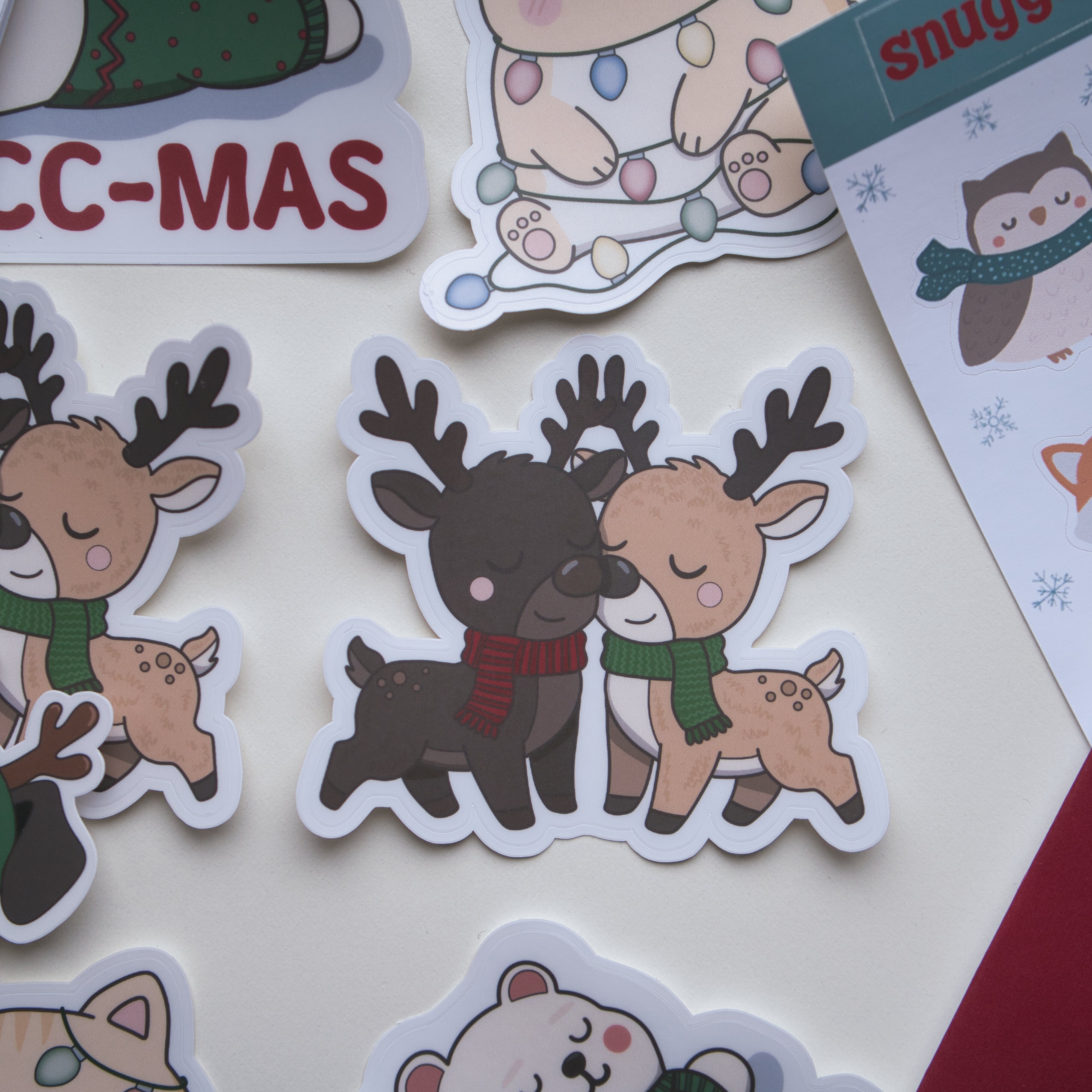 Kawaii Snuggling Reindeer Sticker