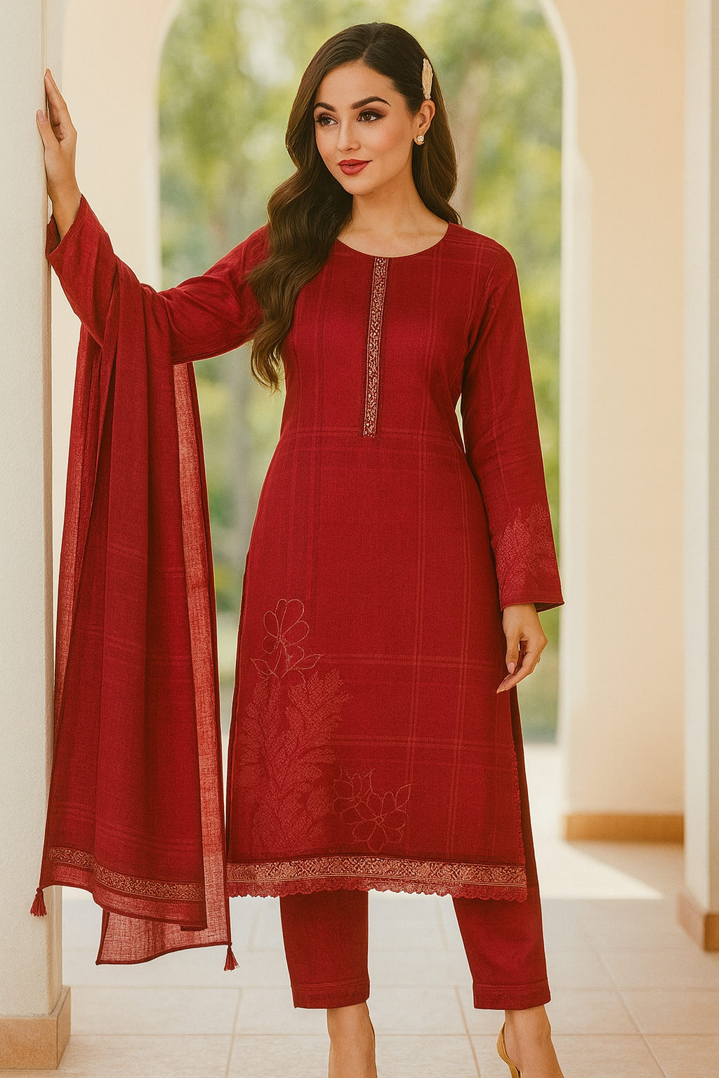Elegant Red Embroidered Kurta Set
