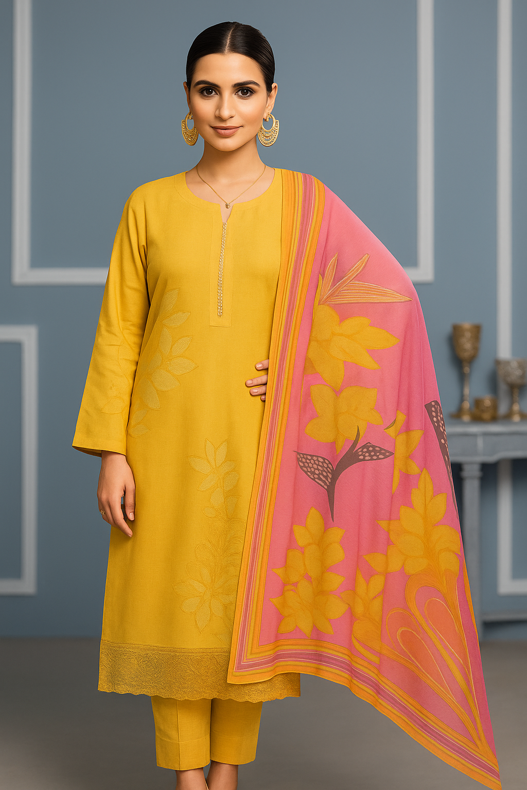 Yellow Embroidered Three-Piece Suit