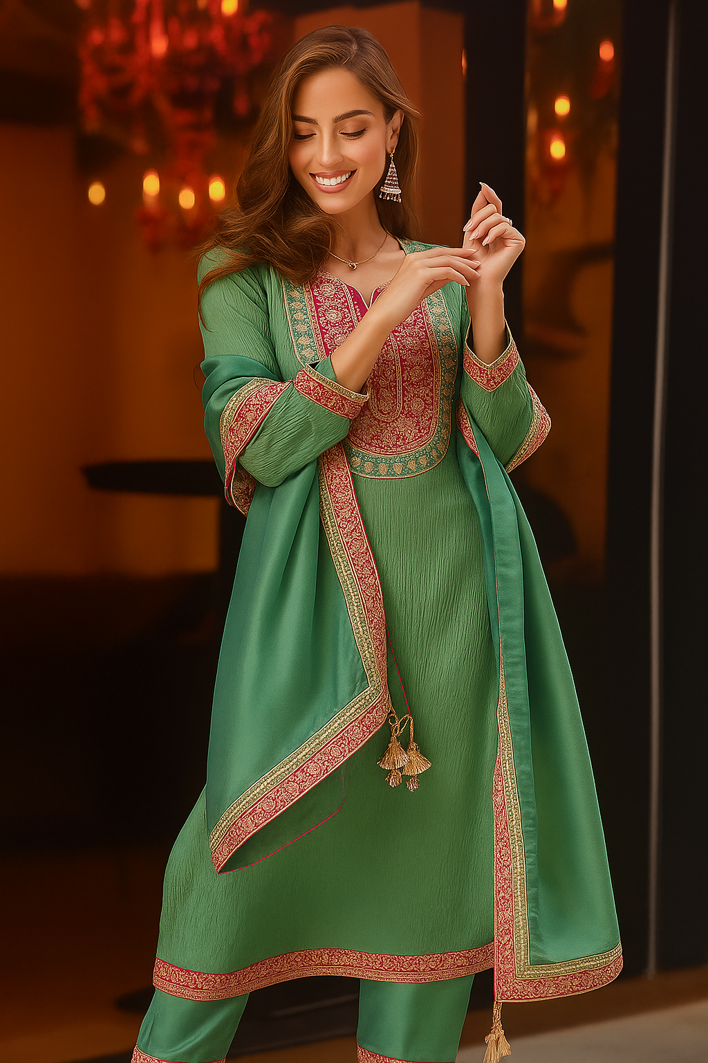 Turquoise Embroidered Kurti