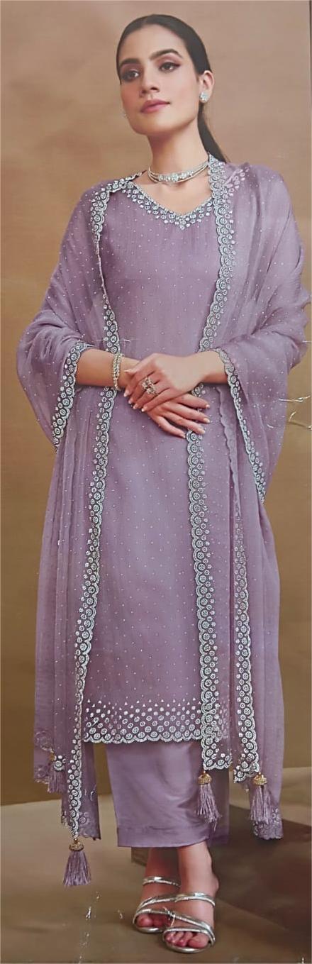 Embroidered Lilac Long Dress