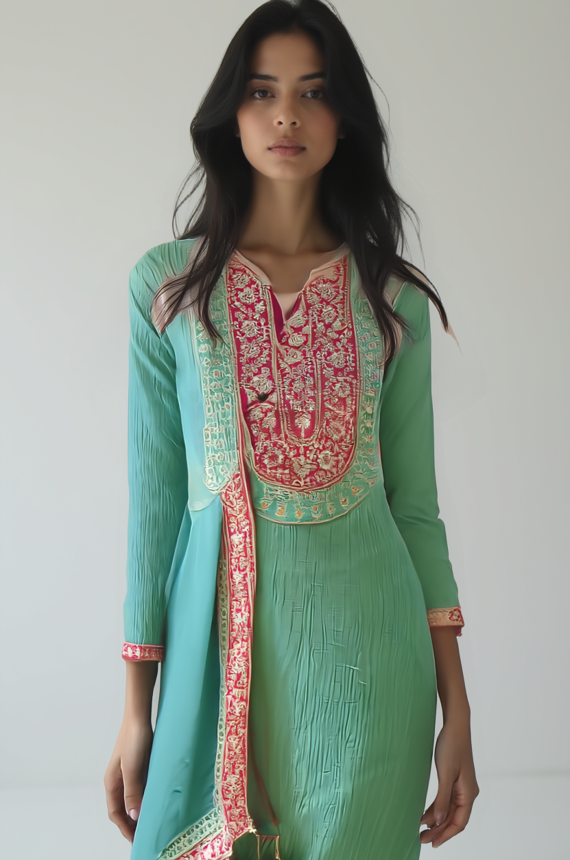 Turquoise Embroidered Kurti