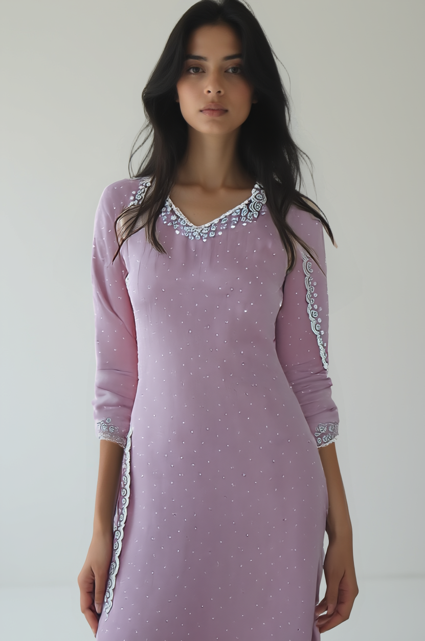 Embroidered Lilac Long Dress