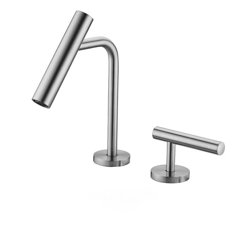 Brushed Silver Double Hole Basin Faucet