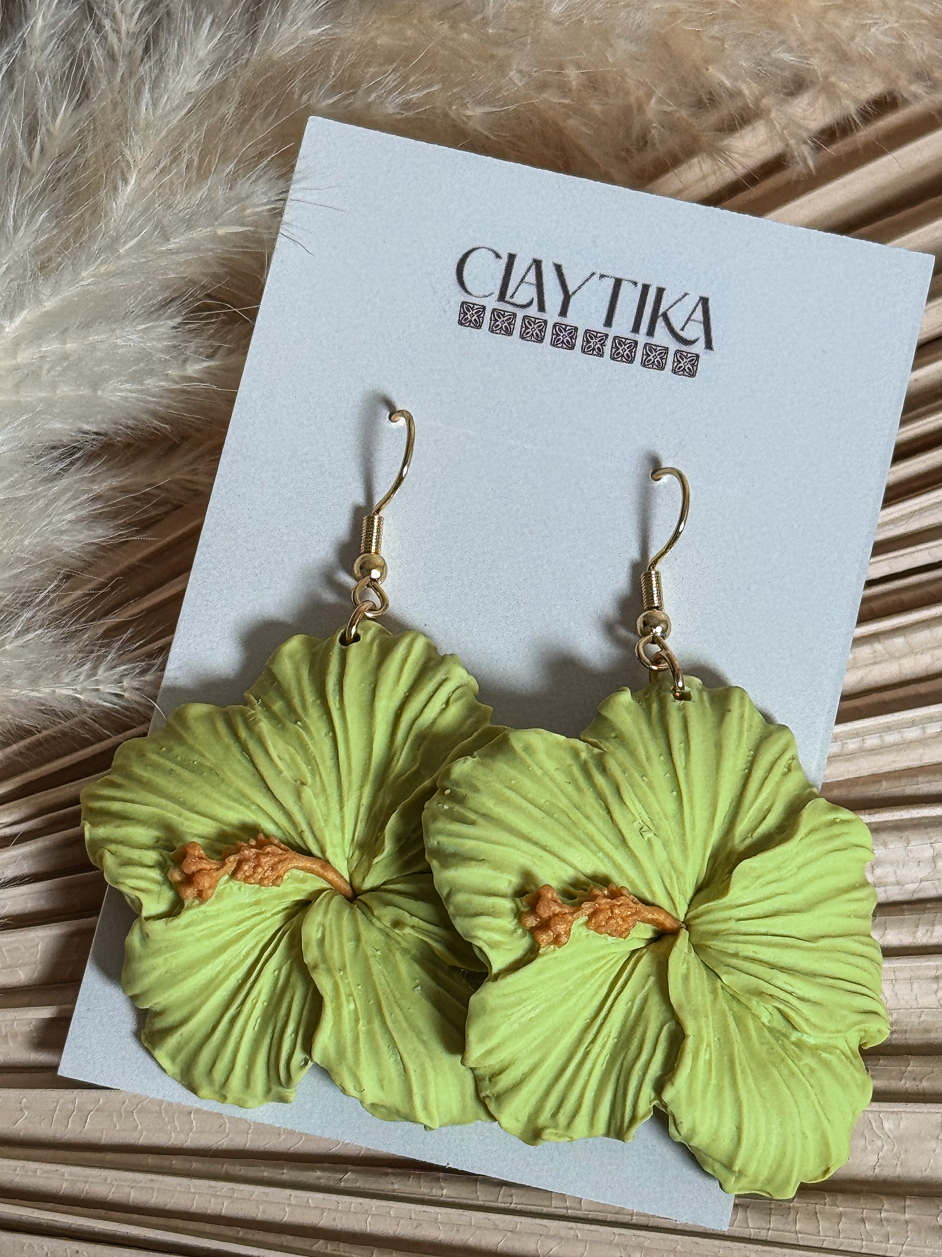 Lime Green Hibiscus Earrings