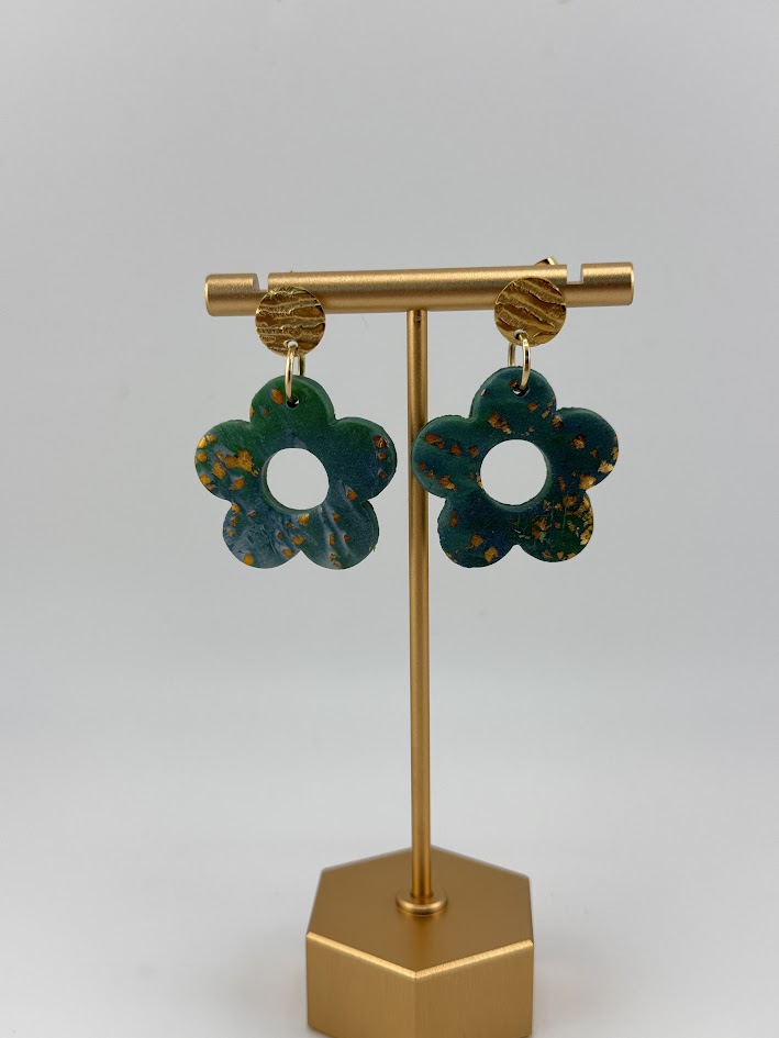 Green Floral Resin Earrings