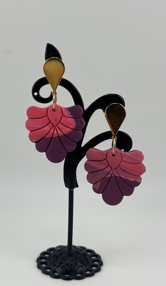 Handcrafted Purple and Pink Leaf Earrings