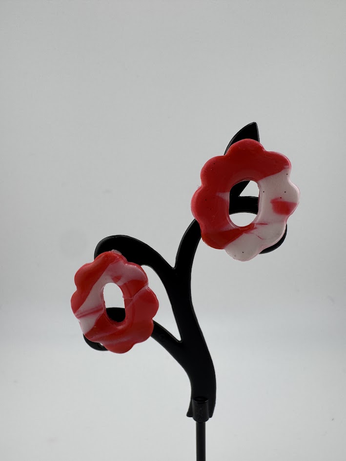 Red and White Resin Earrings
