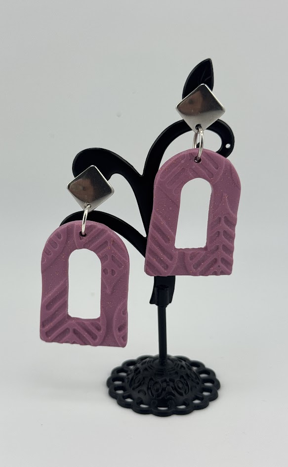 Geometric Mauve Statement Earrings