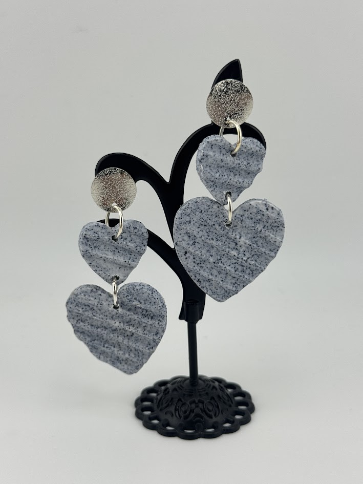 Gray Heart-Shaped Dangle Earrings