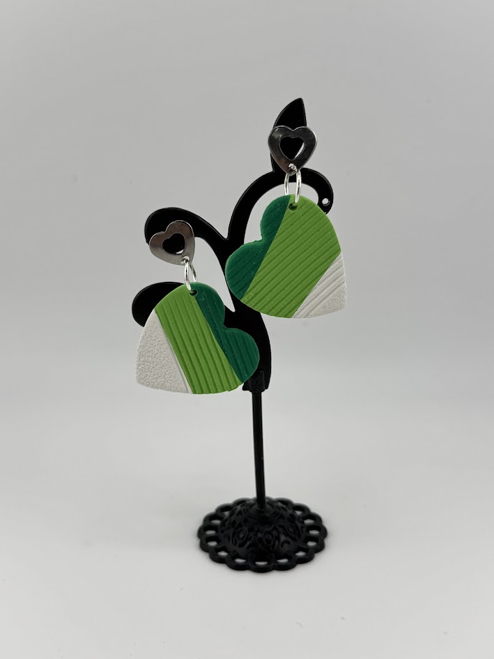 Green and White Heart-Shaped Earrings