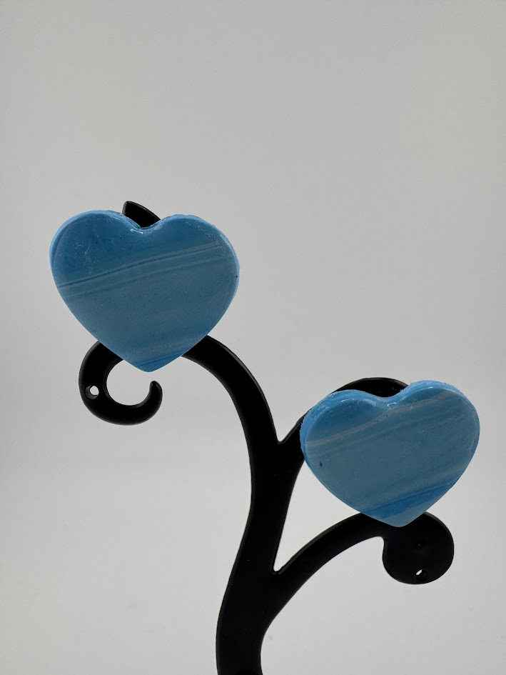 Blue Heart-Shaped Stud Earrings