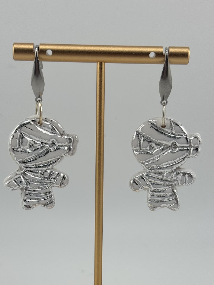 Mummy-Shaped Silver Earrings