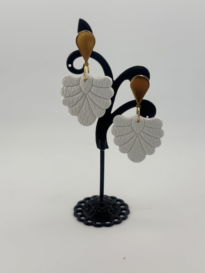 White Leather Fan Earrings