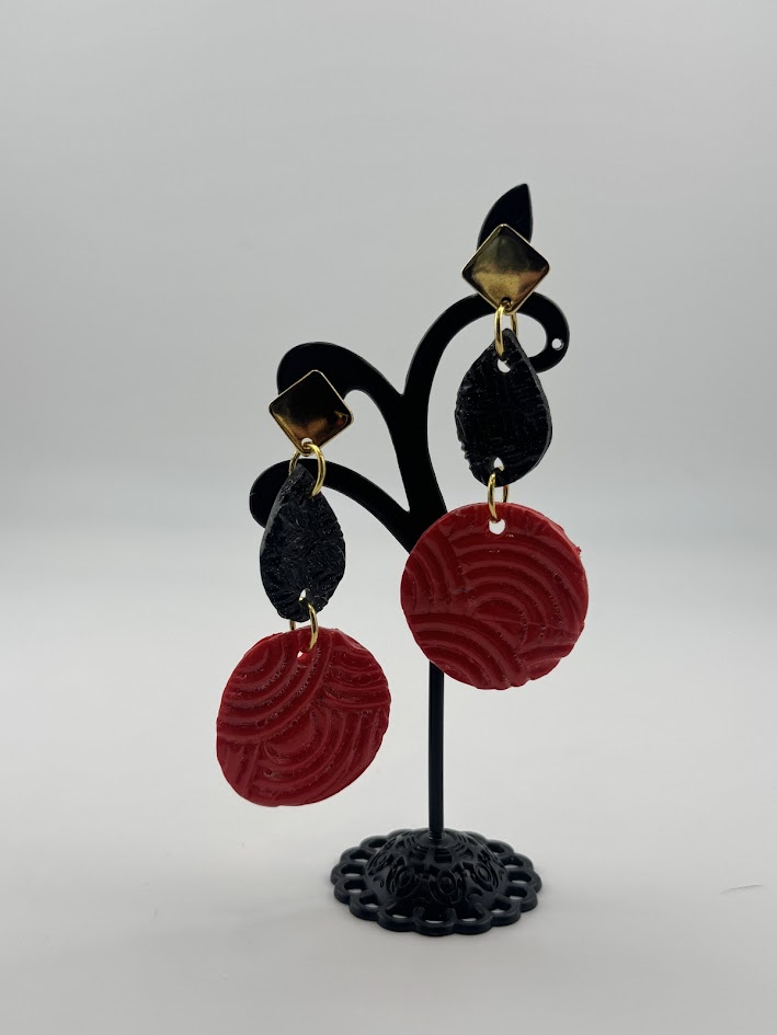 Handmade Red and Black Dangle Earrings