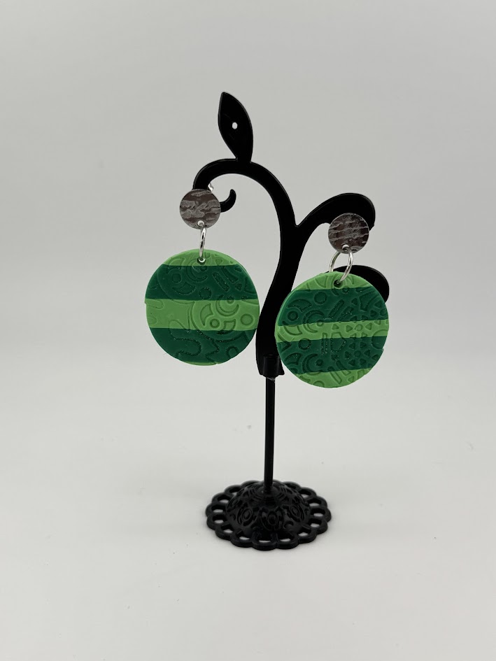 Green Patterned Circle Earrings