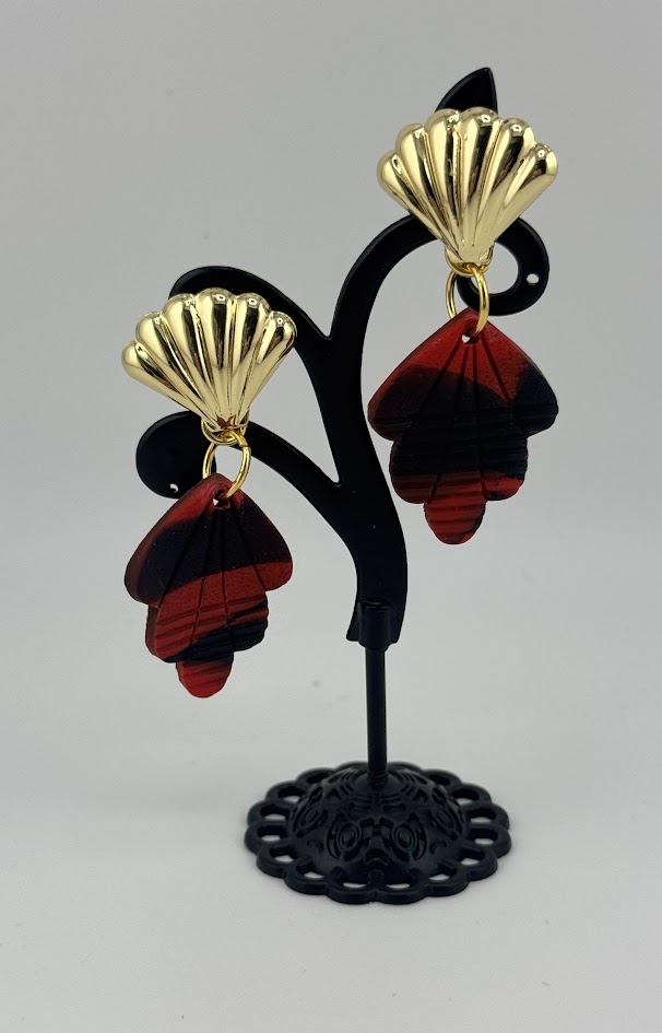 Gold and Red Leaf Dangle Earrings
