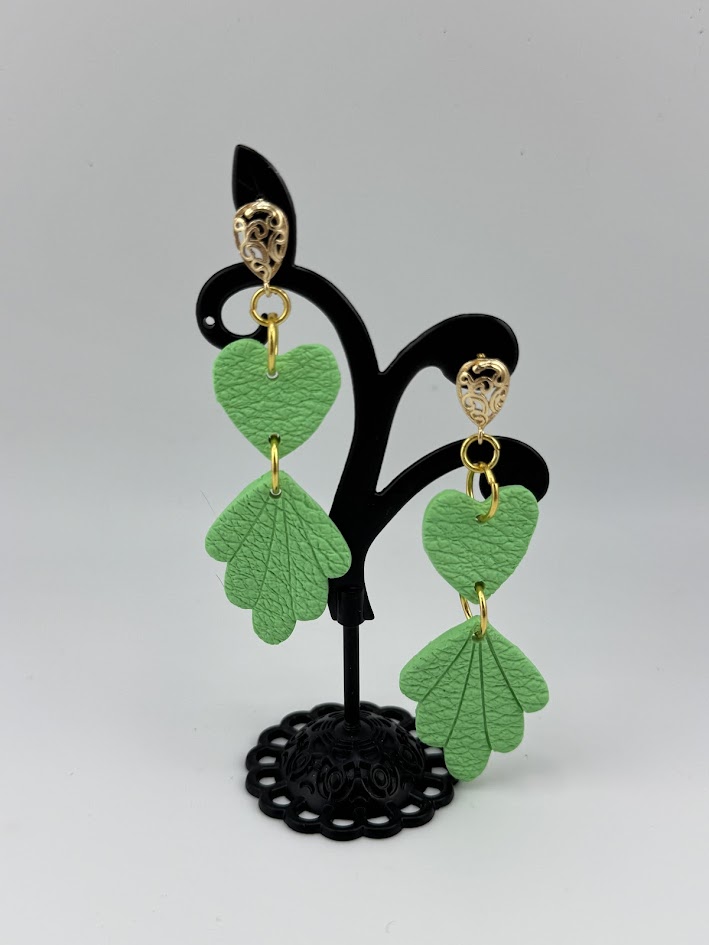 Green Leather Leaf Earrings