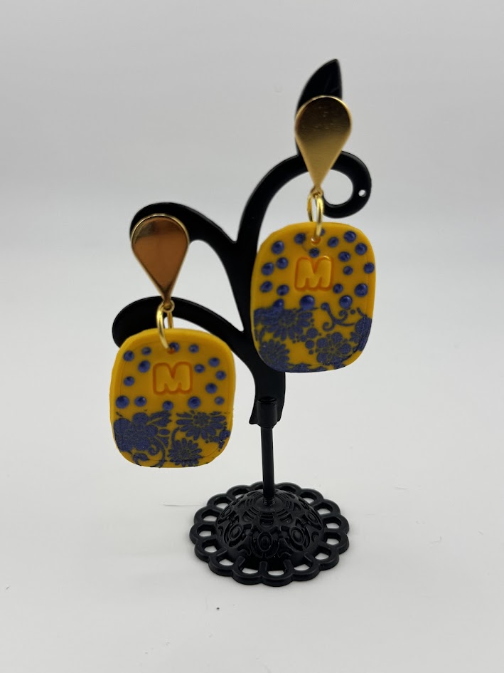 Handcrafted Yellow and Blue Michigan Polymer Clay Earrings