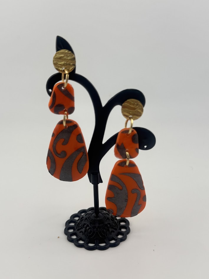 Handcrafted Orange Swirl Earrings