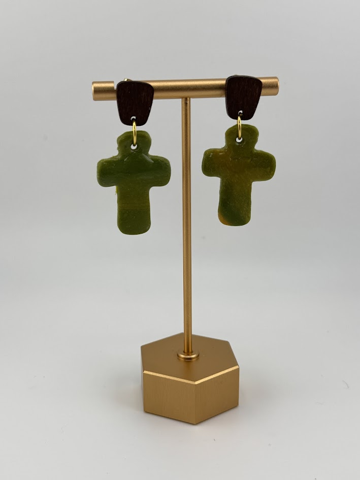 Handcrafted Green Cross Earrings