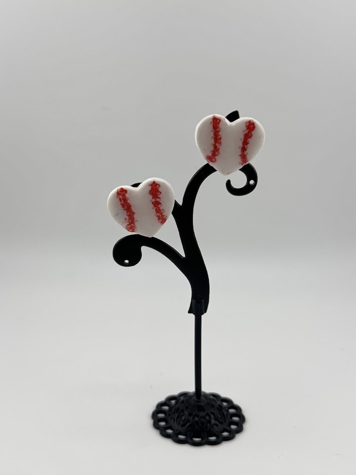 Heart-Shaped Baseball Stud Earrings