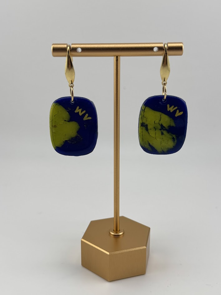 Blue and Yellow West Virginia Artistic Dangle Earrings