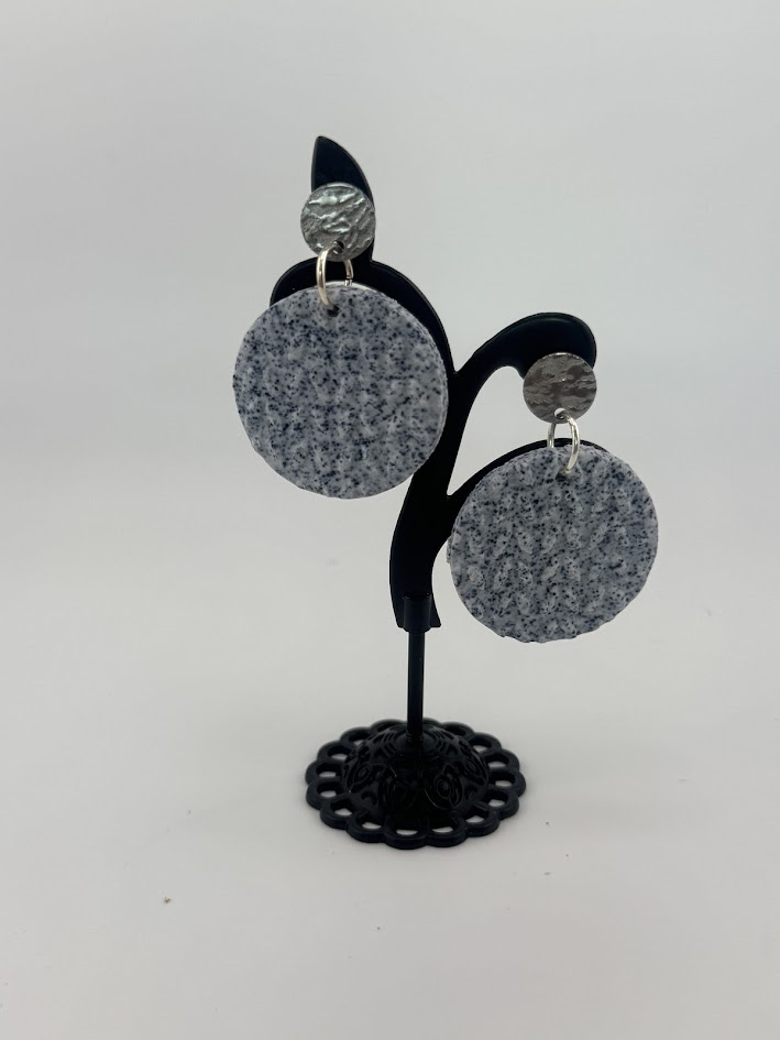 Gray Textured Circle Earrings