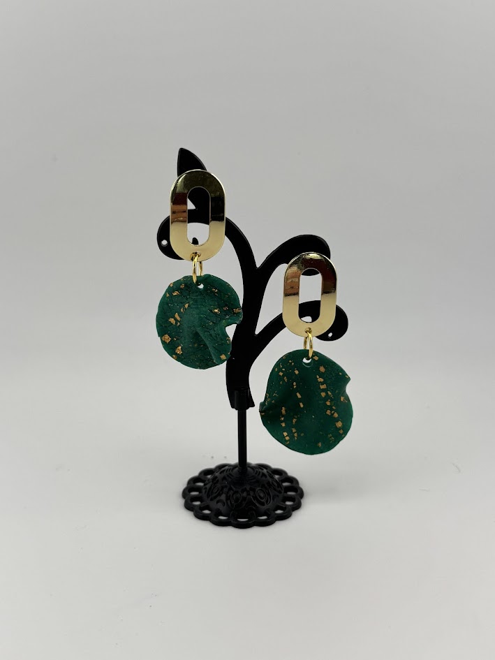 Green and Gold Dangle Earrings