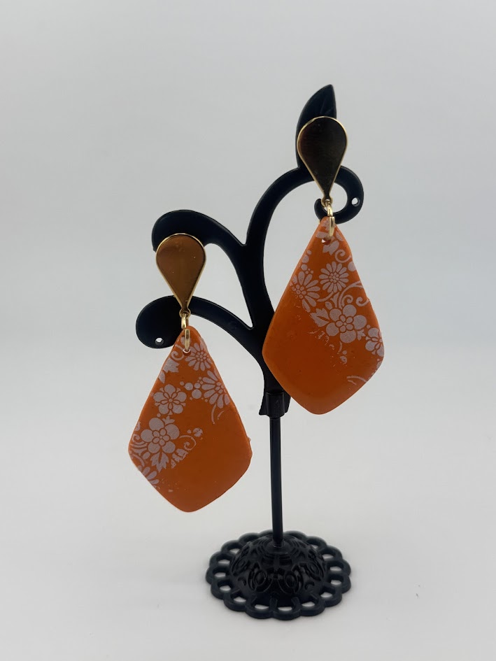 Handmade Orange Floral Earrings