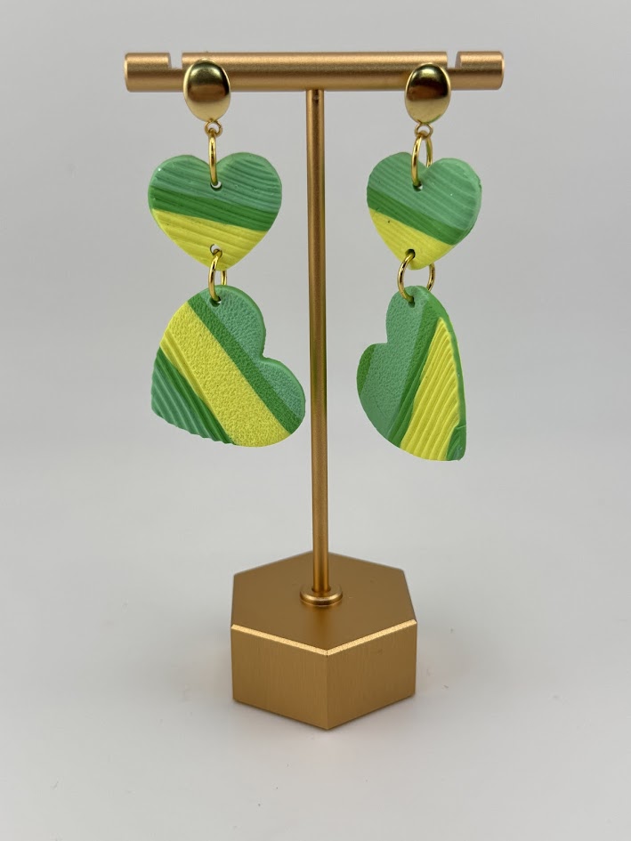 Green and Yellow Heart Earrings