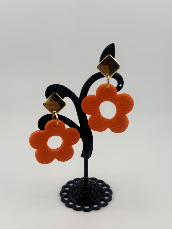 Orange Flower Earrings