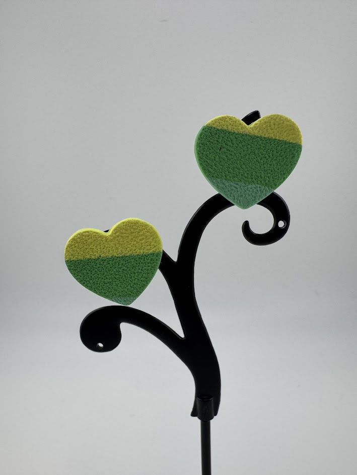 Heart-Shaped Green and Yellow Sponge Earrings