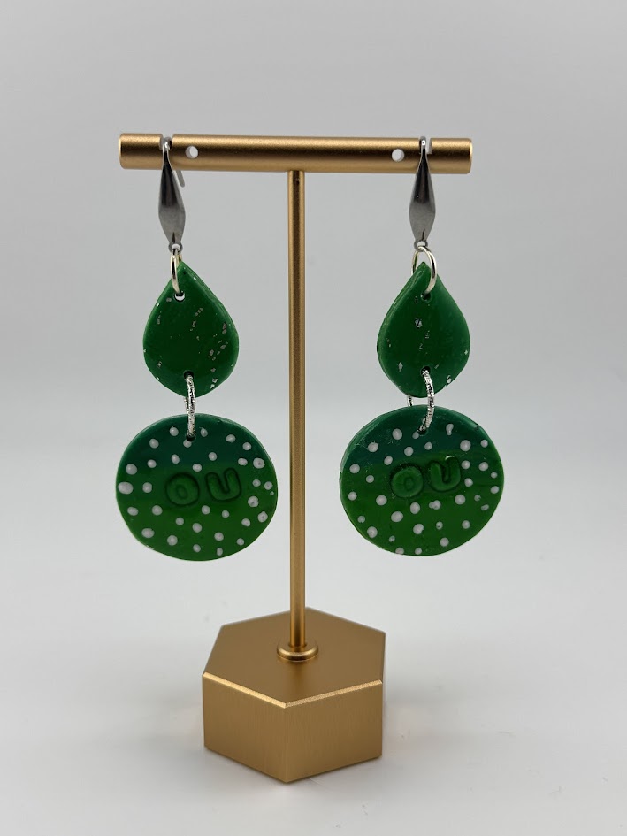 Handmade Green Ohio University Dangle Earrings