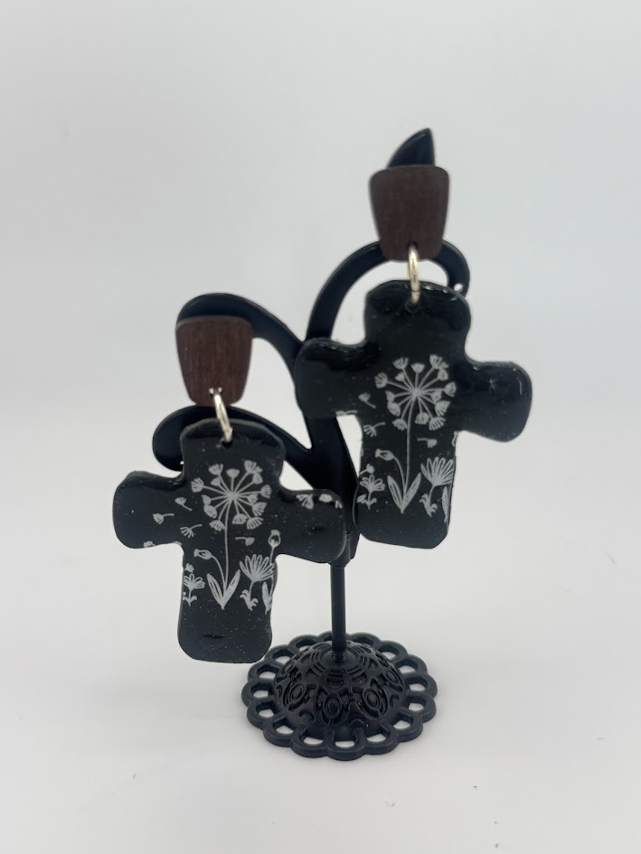 Handcrafted Floral Cross Earrings